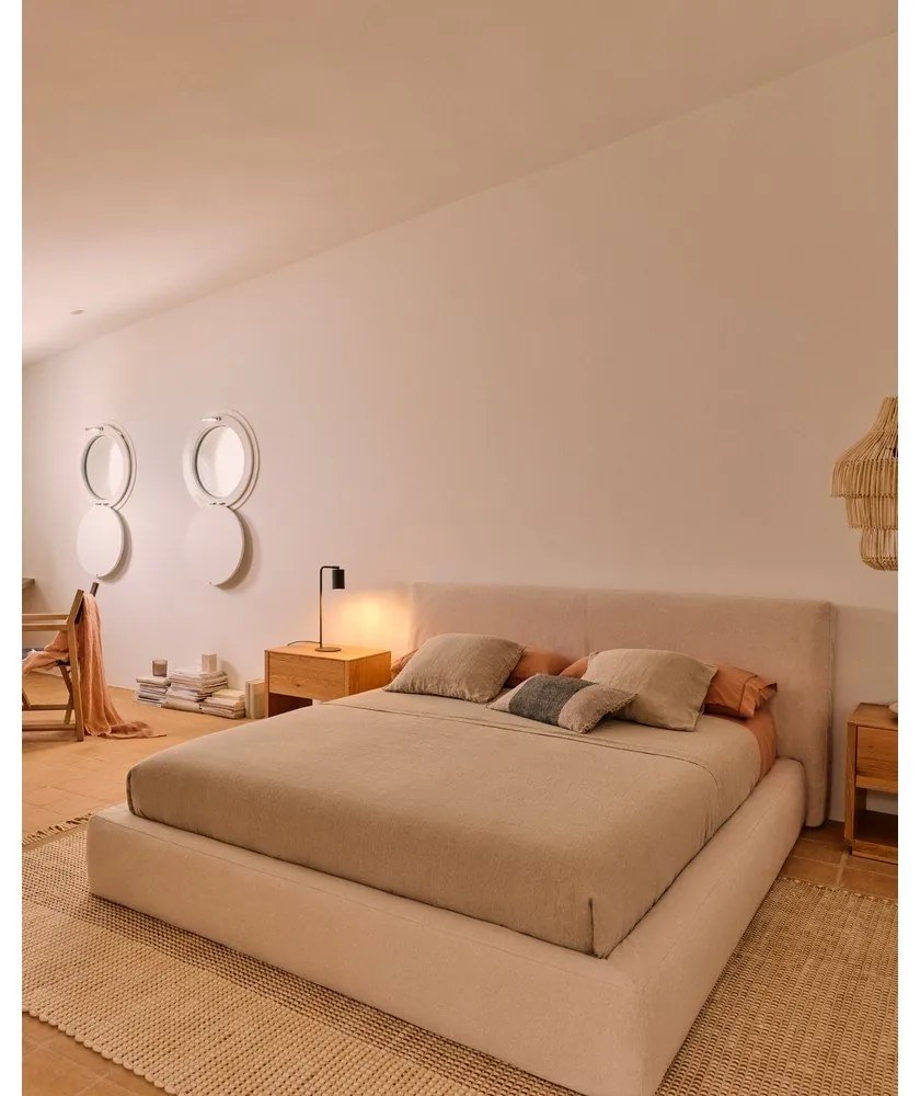 Bézs kárpitozott franciaágy ágyrács nélkül 160x200 cm Blok – Kave Home