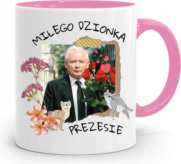 Rózsaszín Vicces Bögre Jaroslaw Kaczynski fényképes nyomattal