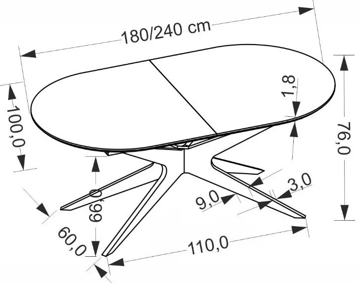 Sandro bővíthető étkezőasztal fekete 180-240cm