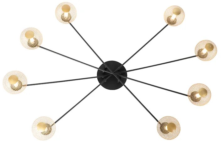 Modern mennyezeti lámpa fekete arannyal 8 lámpás - Athens Wire