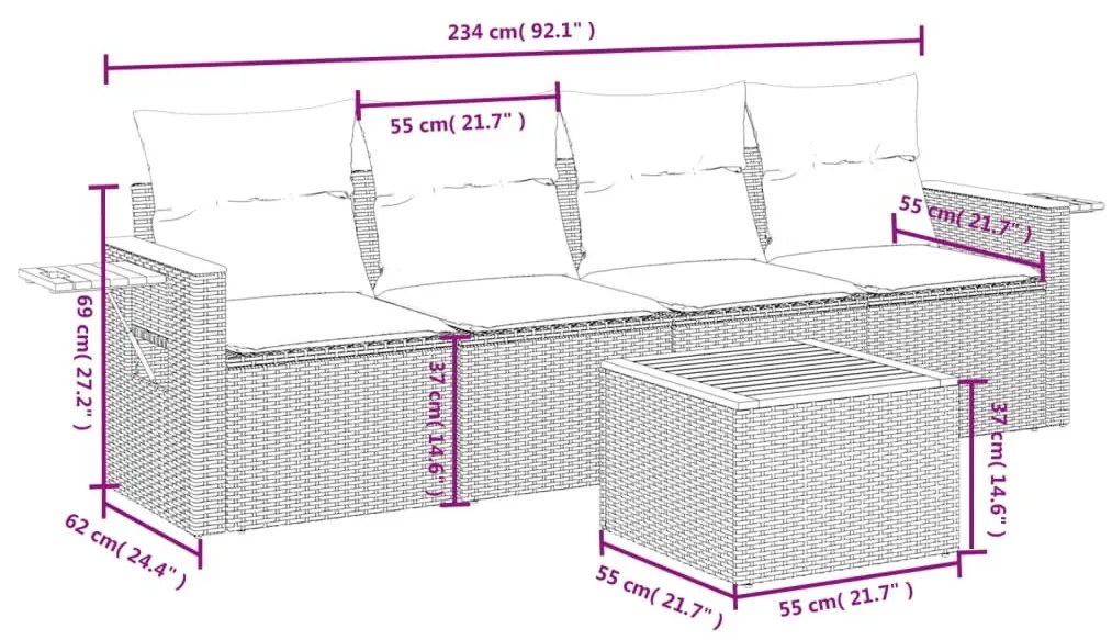 5 részes bézs polyrattan kerti ülőgarnitúra párnákkal