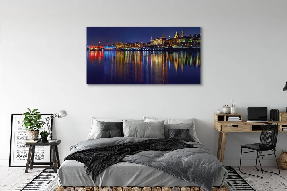 Canvas képek Varsó város éjszaka folyó híd 120x60 cm