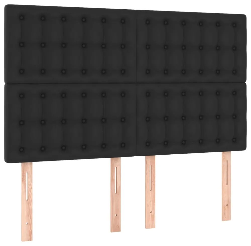 fekete műbőr rugós ágy matraccal és LED-del 140x200 cm
