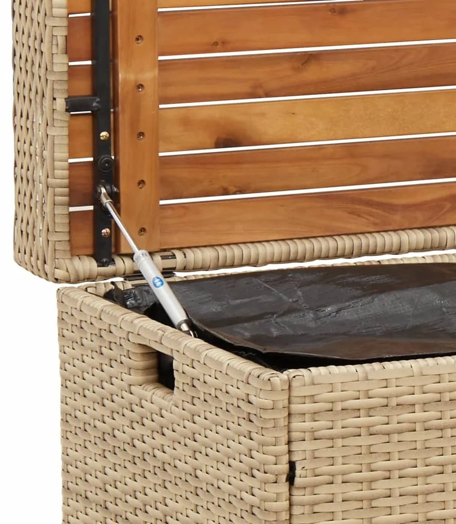 bézs polyrattan és akácfa tárolópad 100 x 50 x 52 cm