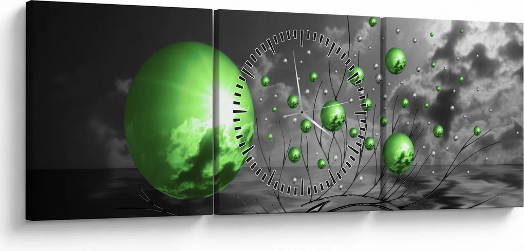 Zöld absztrakt gömbök képe (órával) (90x30 cm)