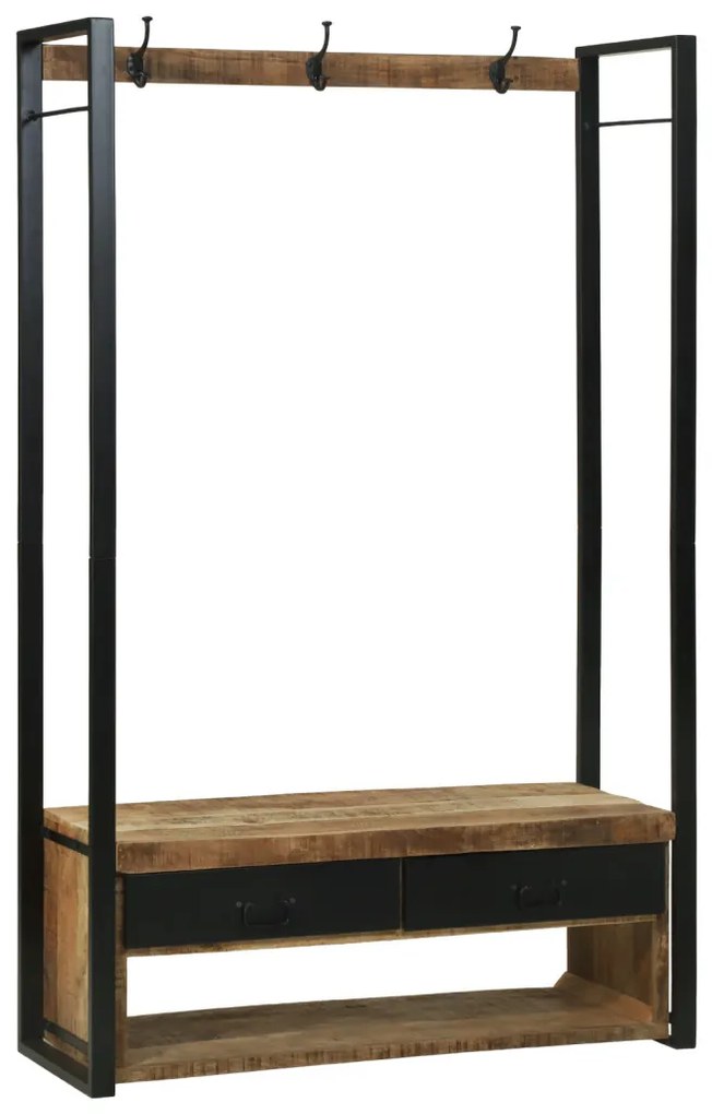 Ruhatartó horoggal és polcokkal 110x40x185 cm Tömör durva mangófából