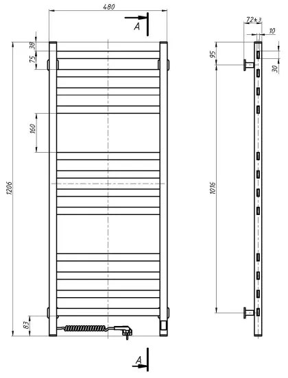 Fürdőszobai törölközőszárító radiátor termosztáttal AVANGARD 459W/230V 120,6 cm IP44 fehér balos