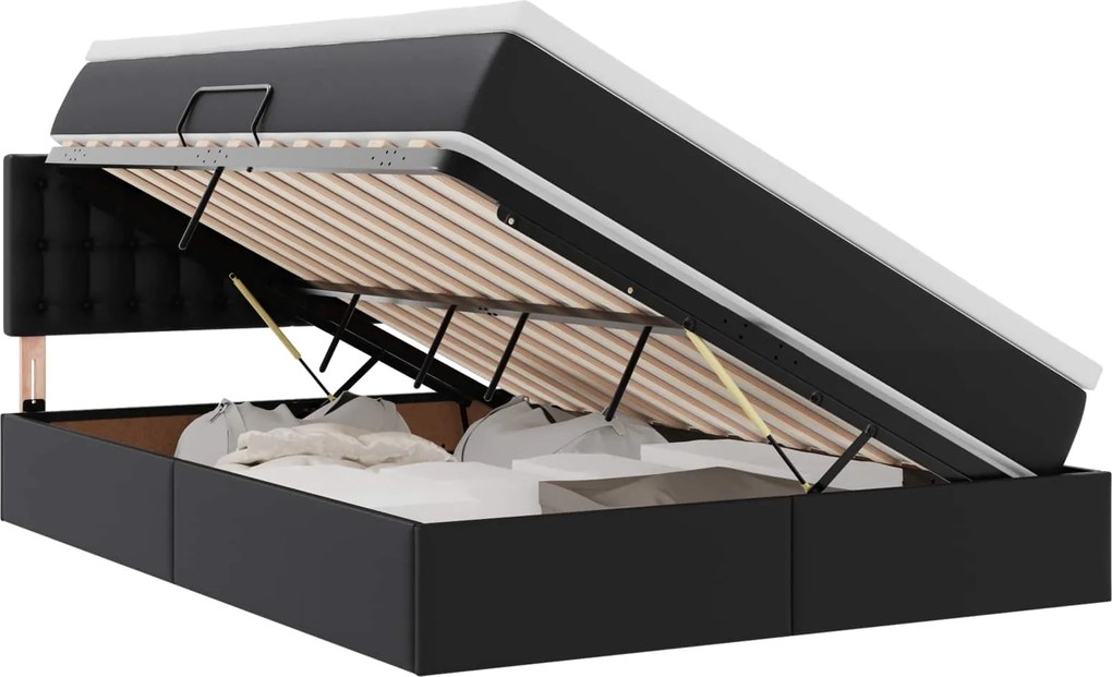 vidaXL Ágy tárolóval és matraccal matracmal Fekete 140 x 190 cm Műbőr