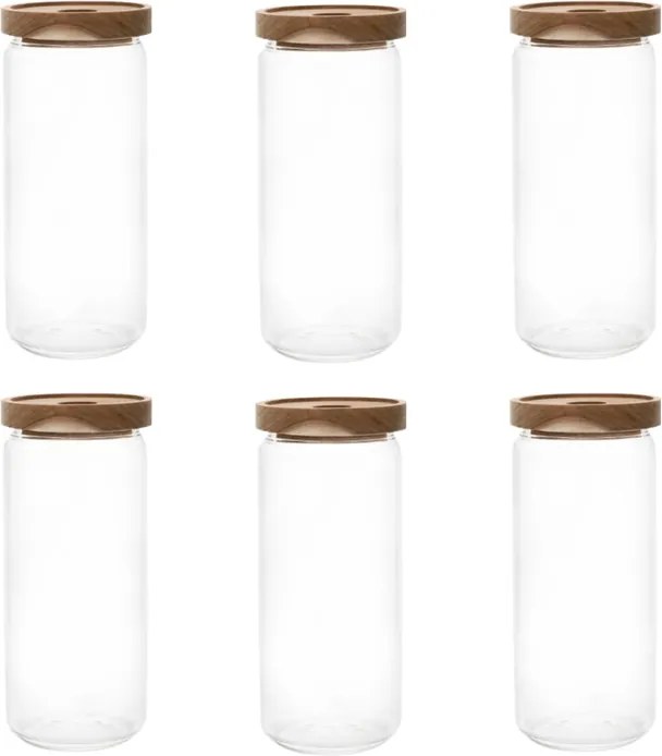 6 db-os konyhai üvegedény szett 1 l magas, fa fedéllel