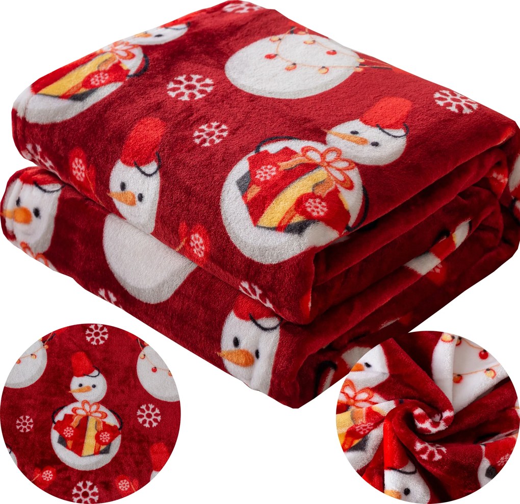 Karácsonyi Puha Takaró, Pléd, Ágytakaró, 160x200 Mikulás, Karácsonyfa, Hóember