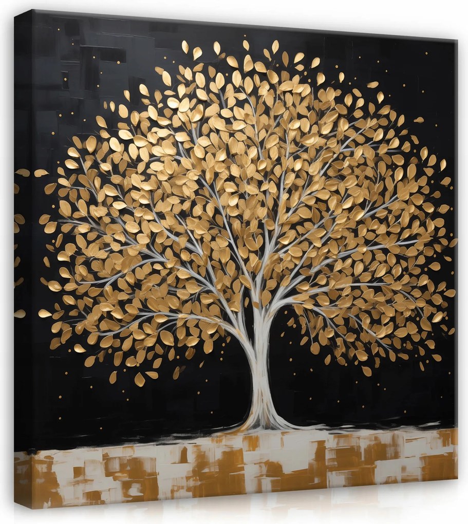 Vászonkép Absztrakt Fekete Arany Fa Vászon Fal Hálószoba 40x40