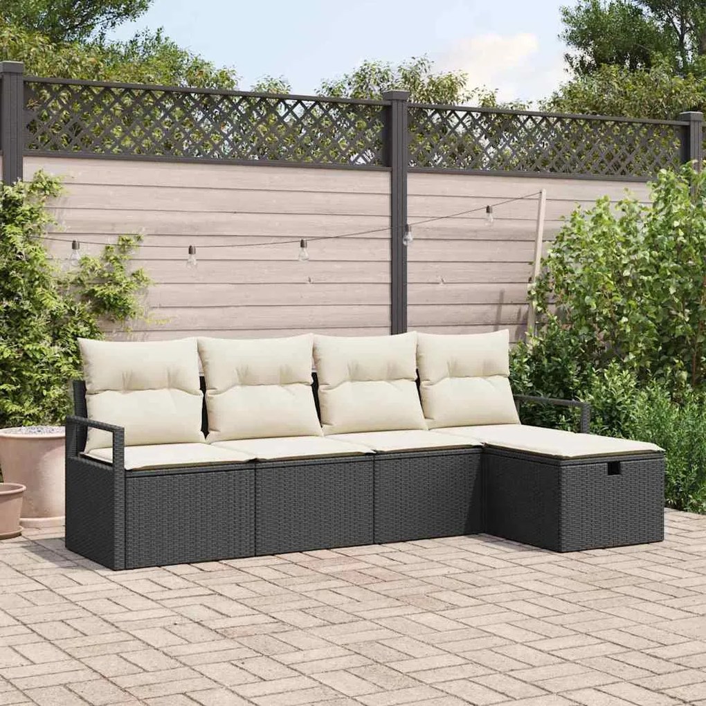 Kerti Kanapé Szett 5 pcs Fekete és krémszínű 230 x 117 x 85 cm