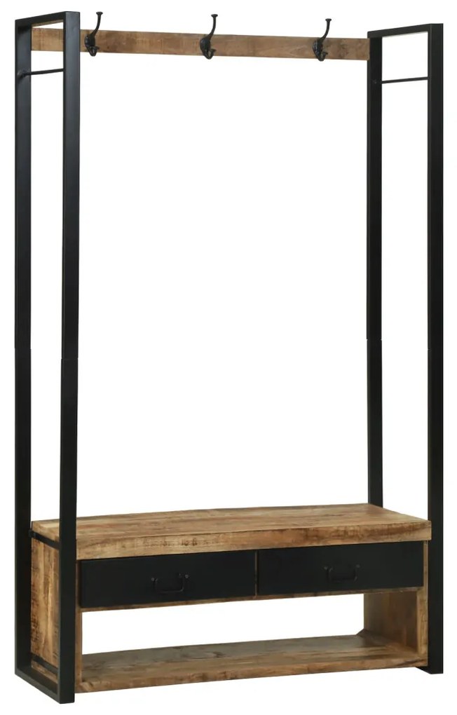 Ruhatartó horoggal és polcokkal 110x40x185 cm Tömör durva mangófából