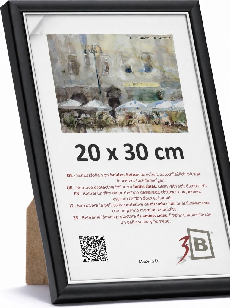 Képkeret 3-B Como 20x30 cm fekete-ezüst fa plexi