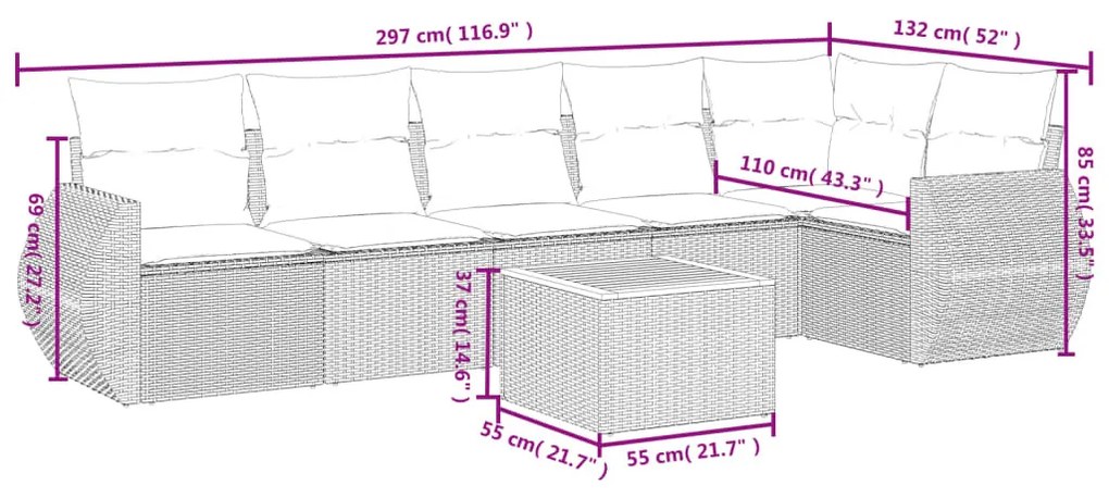 7 részes szürke polyrattan kerti ülőgarnitúra párnákkal