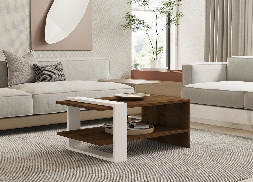 Dohányzóasztal Gaye - Walnut, White