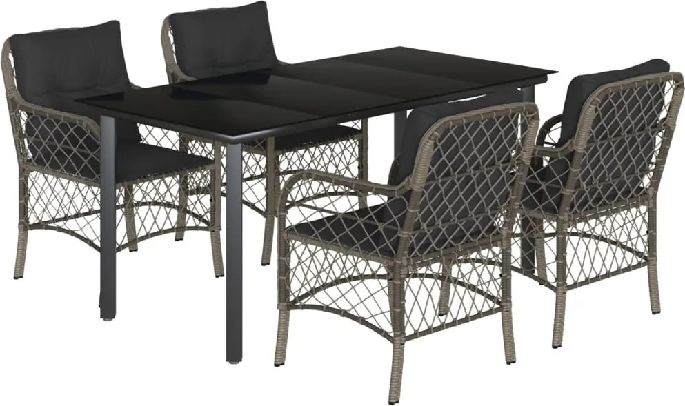 vidaXL 5 részes szürke polyrattan kerti étkezőgarnitúra párnával