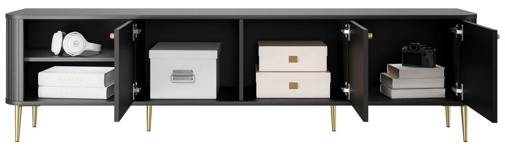 Vesper 3D TV-szekrény 187 cm - fekete / arany lábak