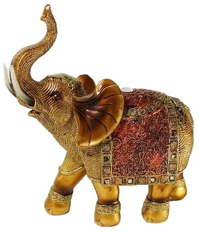 Szerencsehozó elefánt figura műgyanta 23cm, arany- bordó