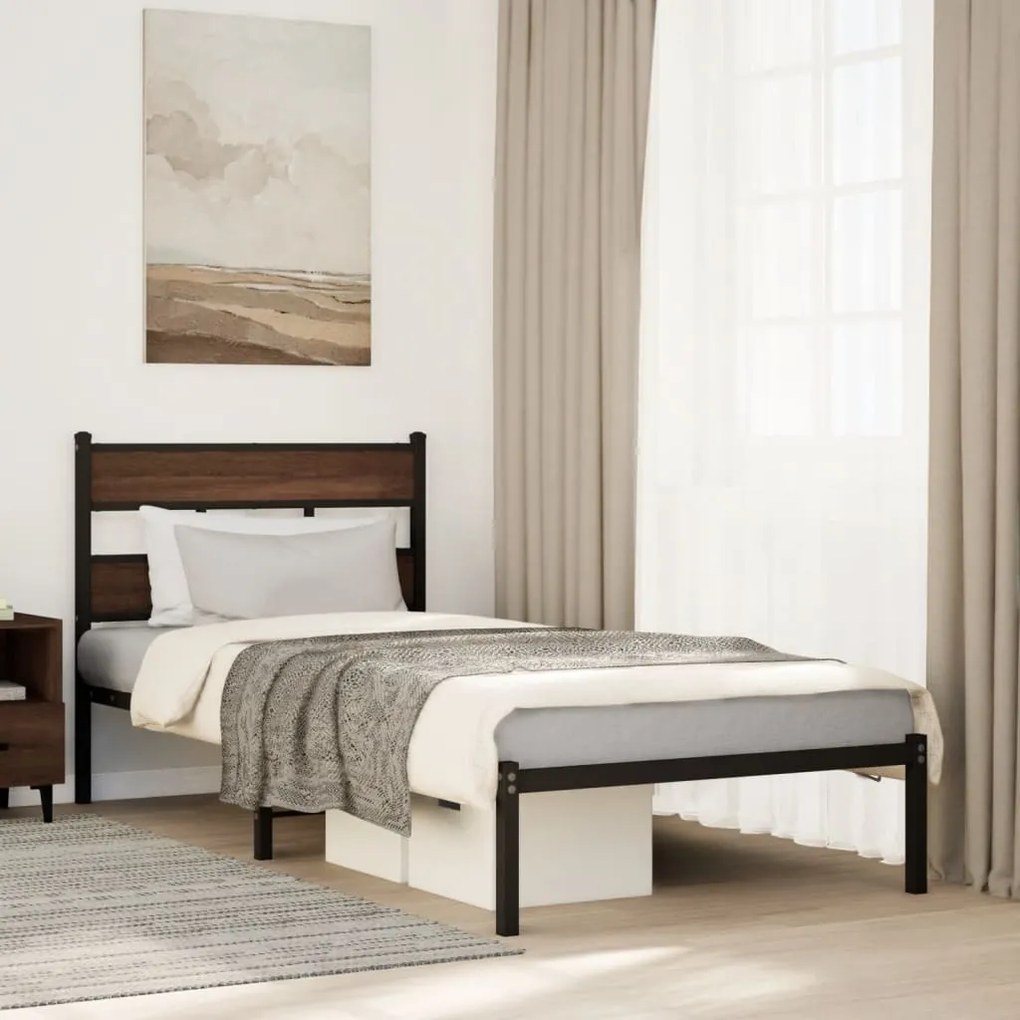 barna tölgy színű fejtámlás ágykeret matrac nélkül 107 x 203 cm