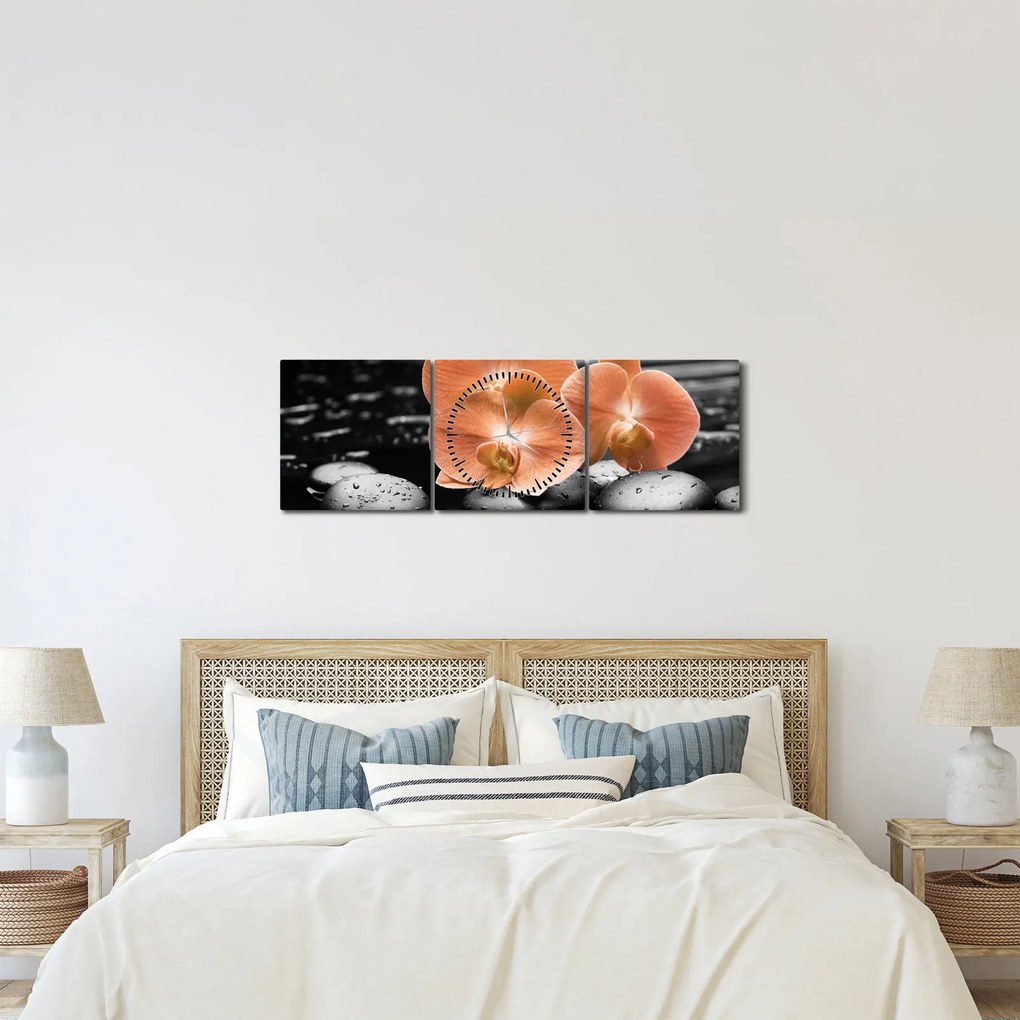 Kép - Narancssárga orchideák (órával) (90x30 cm)