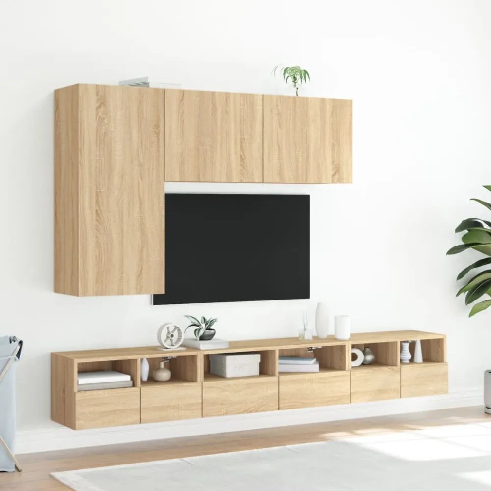 sonoma tölgy színű szerelt fa fali TV-szekrény 60 x 30 x 30 cm