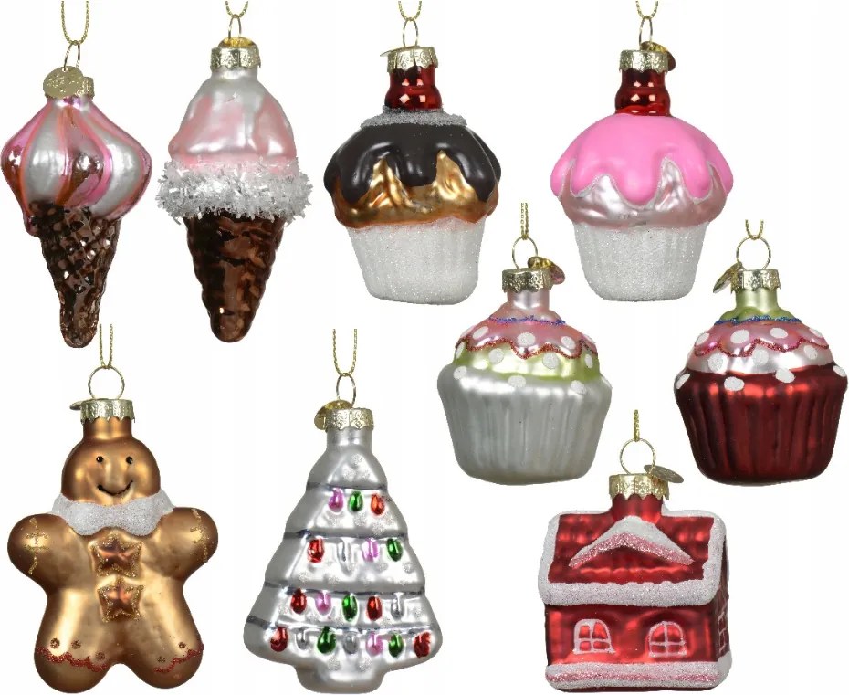 Karácsonyfadísz üveg Karácsonyi Édességek színes karácsonyfára 7cm