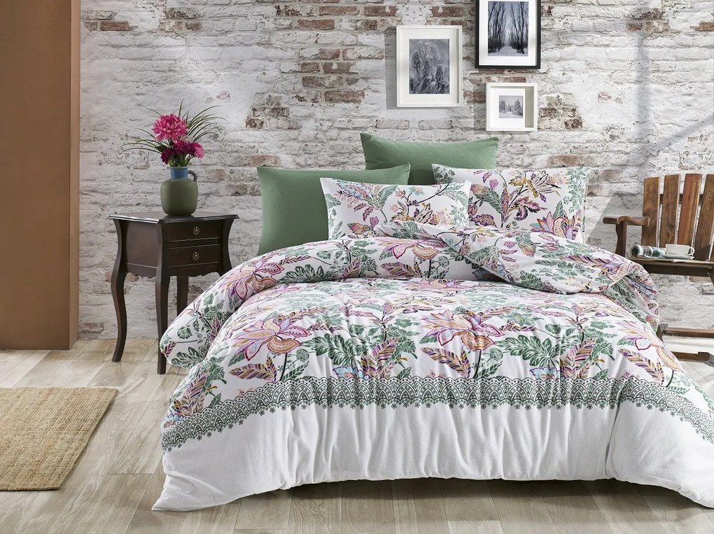 Flanel lepedők Romantic Garden TiaHome - 1x Párna 90x70cm, 1x Paplan 140x200cm
