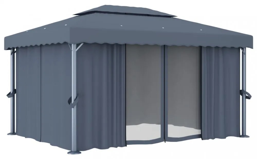 antracitszürke alumíniumpavilon függönnyel 4 x 3 m