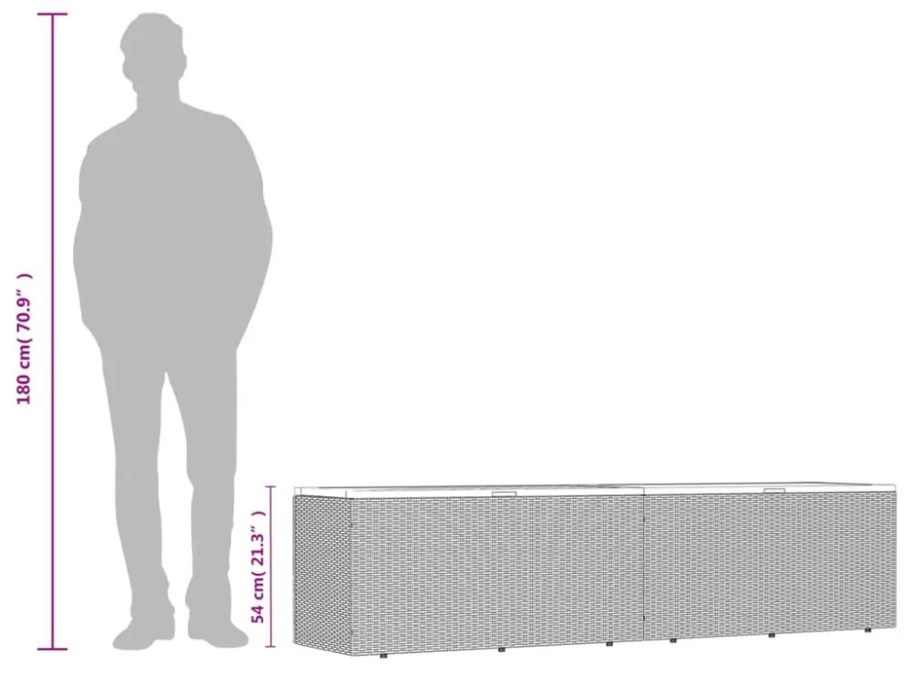 fekete polyrattan és akácfa kerti tárolóláda 220 x 50 x 54 cm