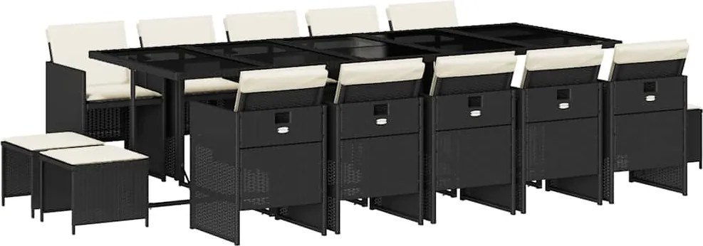 vidaXL 15 részes fekete polyrattan kerti étkezőgarnitúra párnákkal