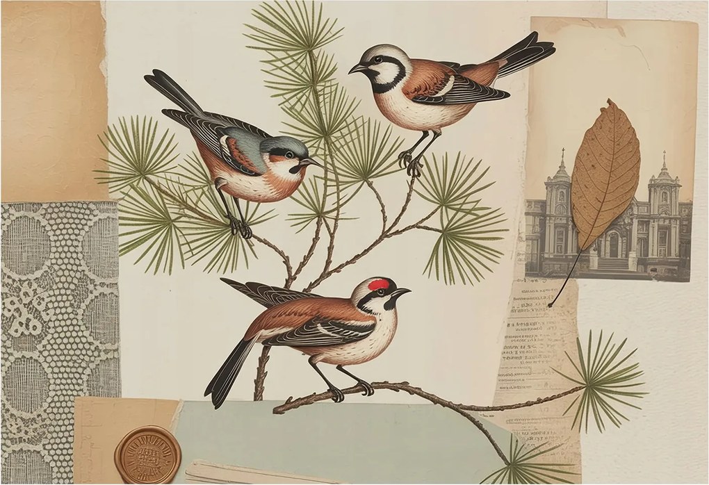 Flizelin tapéta falra Prémium Madarak collage 152x104 Ragasztó