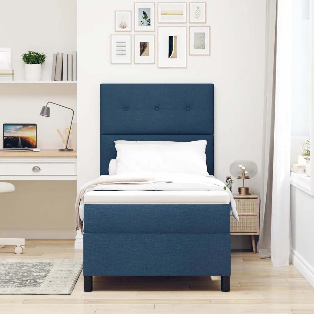 Box Spring Ágy Matraccal Kék Egyszemélyes Szövet