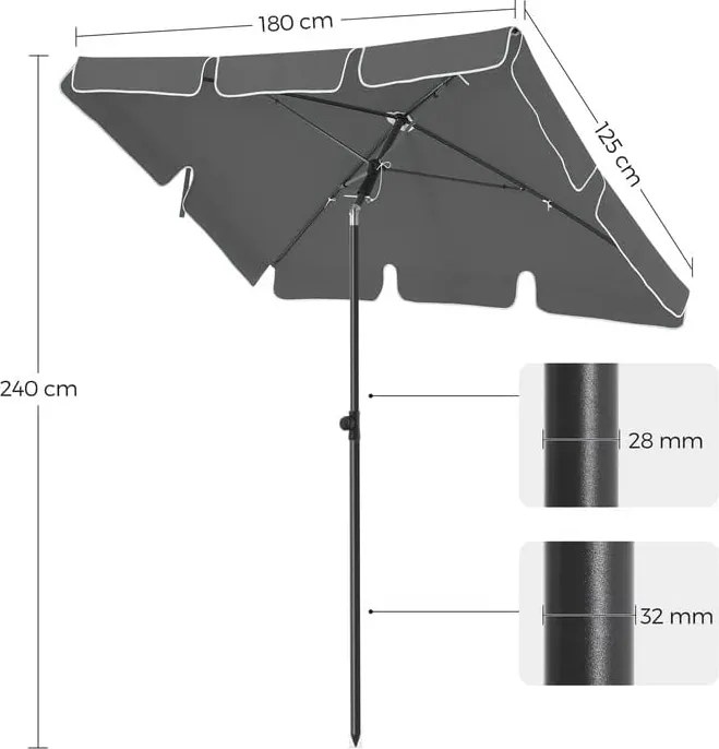 Négyszögletes erkélyes napernyő 1,8 x 1,25 m, upf 50+ védelem