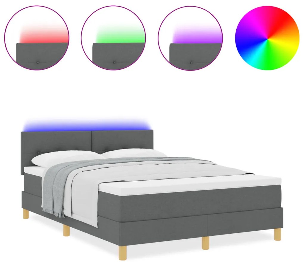 Boxspring Ágy Matraccal & LED Sötétszürke 160x200 cm Szövet