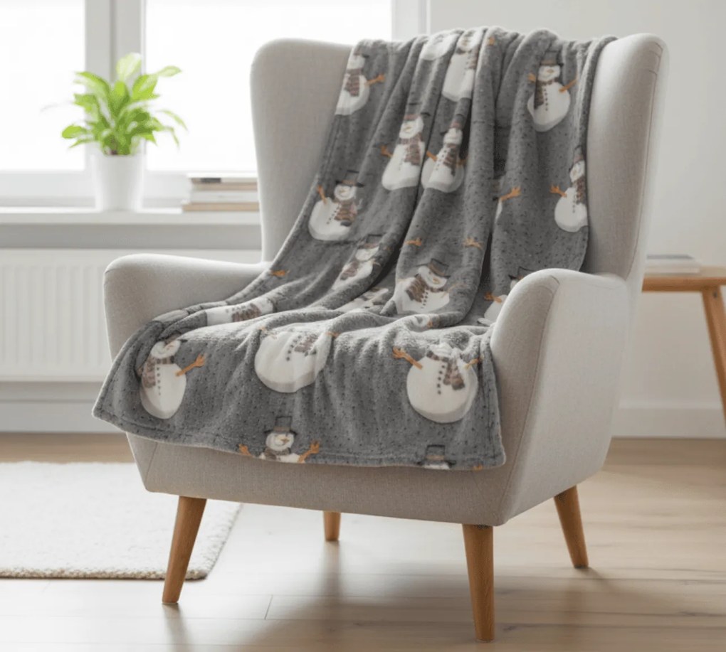 Sötétben világító karácsonyi mikroplüss pléd SNOW BUDDY, szürke Méret: 150 x 200 cm