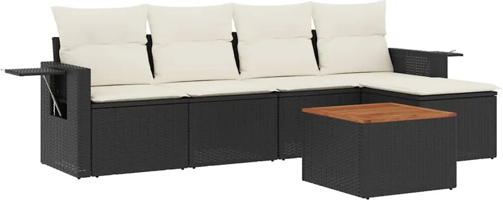 vidaXL 6 részes fekete polyrattan kerti ülőgarnitúra párnákkal