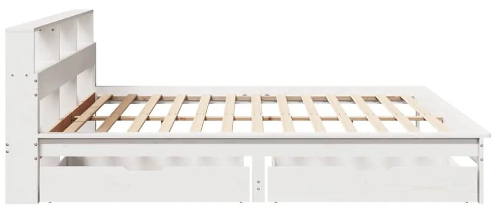 fehér tömör fenyőfa könyvespolcos ágy matrac nélkül 200x200 cm