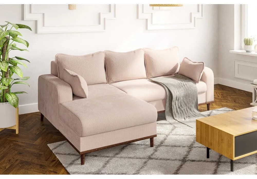 Bézs kordbársony sarokkanapé (bal oldali) Beata – Ropez