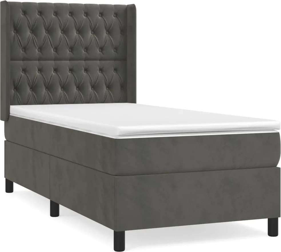 vidaXL sötétszürke bársony rugós ágy matraccal 90 x 200 cm