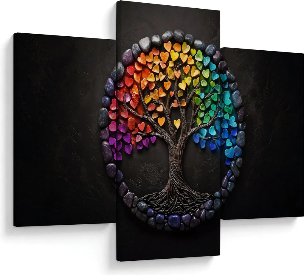 Kép – Fa színes szívekkel (90x60 cm)