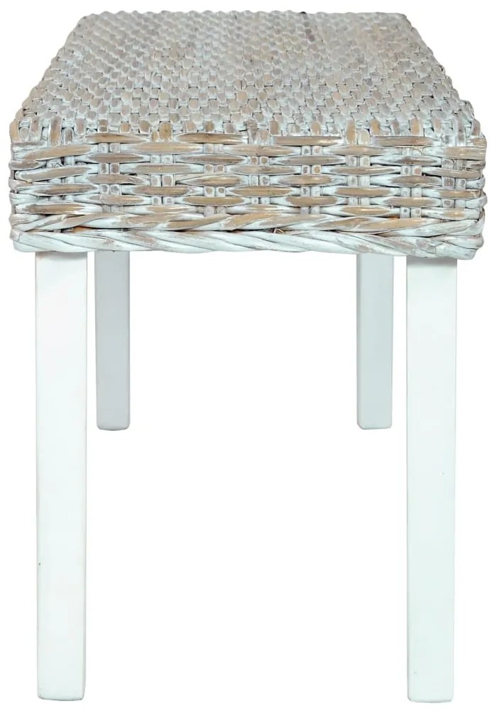 fehér természetes kubu rattan és tömör mahagóni fa pad 110 cm