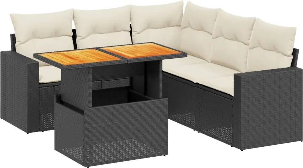 vidaXL 6 részes fekete polyrattan kerti ülőgarnitúra párnákkal