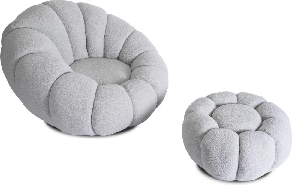 PETTIT forgó pihenőfotel puffal szürke bouclé
