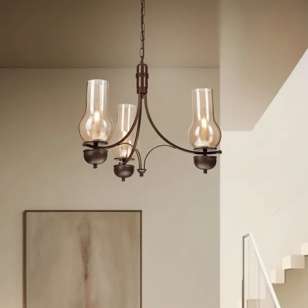 Brilagi - COTTAGE láncon függő LED csillár 3xE14/40W/230V bükk/barna/füstös bézs