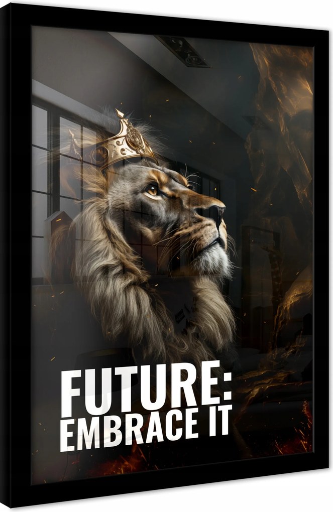 Vászonkép Oroszlán A Koronában Motiváció Siker Idézet Poszter Fekete Keretben 40x30
