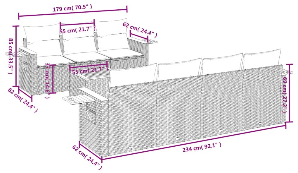 8-részes szürke polyrattan kerti ülőgarnitúra párnákkal