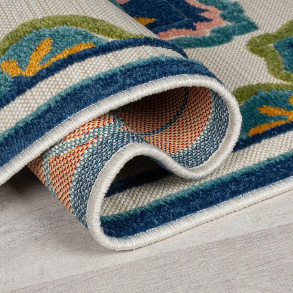 Kék kültéri szőnyeg 80x230 cm Beach Floral – Flair Rugs