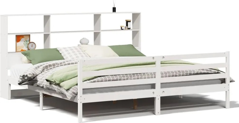 vidaXL fehér tömör fenyőfa könyvespolcos ágy matrac nélkül 180x200 cm