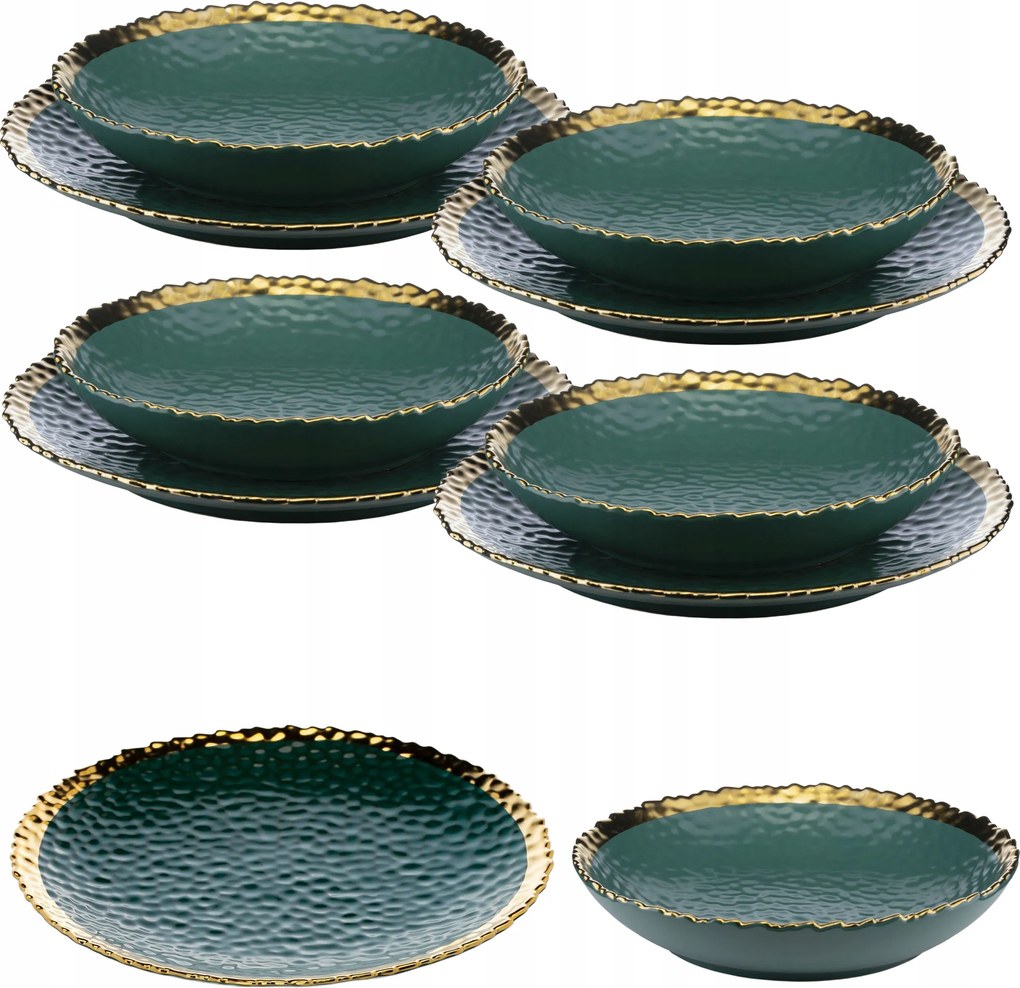 Szerviz szett 8 tányér Kati Green Gold étkészlet 4 személyes Glam